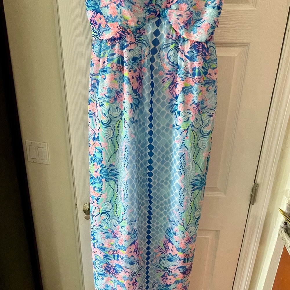 Lilly Pulitzer Vibrant Blue and Multicolored VIV Maxi Dress in Chiffon - Picture 2 of 3